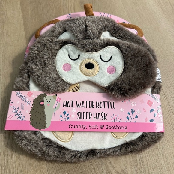Cuddly Brown and Pink Hedgehog Hot Water Bottle & Sleep Mask - Picture 1 of 2